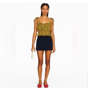Japna boho Yellow and Green Smocked Tie Front Crop Top floral large